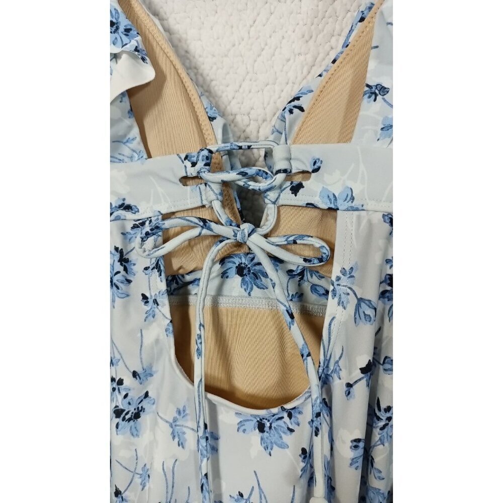 A PEA IN THE POD Maternity One Piece Swimsuit Small Blue Floral NEW Ruffle Beach - Picture 11 of 13